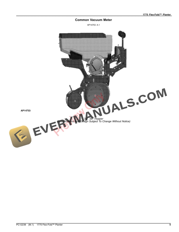 John Deere 1775 FlexFold Planter Parts Catalog PC12239 16NOV23