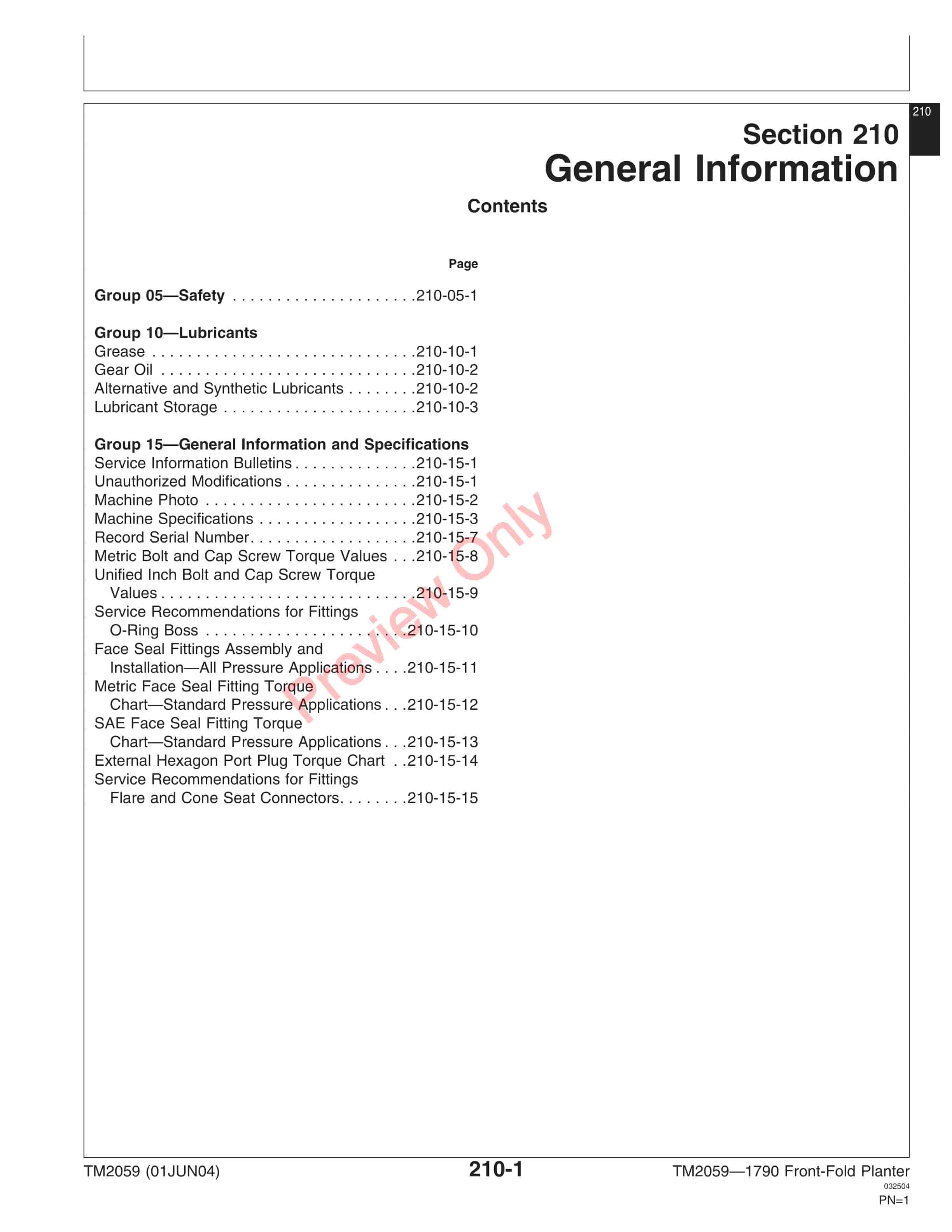 John Deere 1790 Front Fold Planter Technical Manual TM2059 01JUN04 5