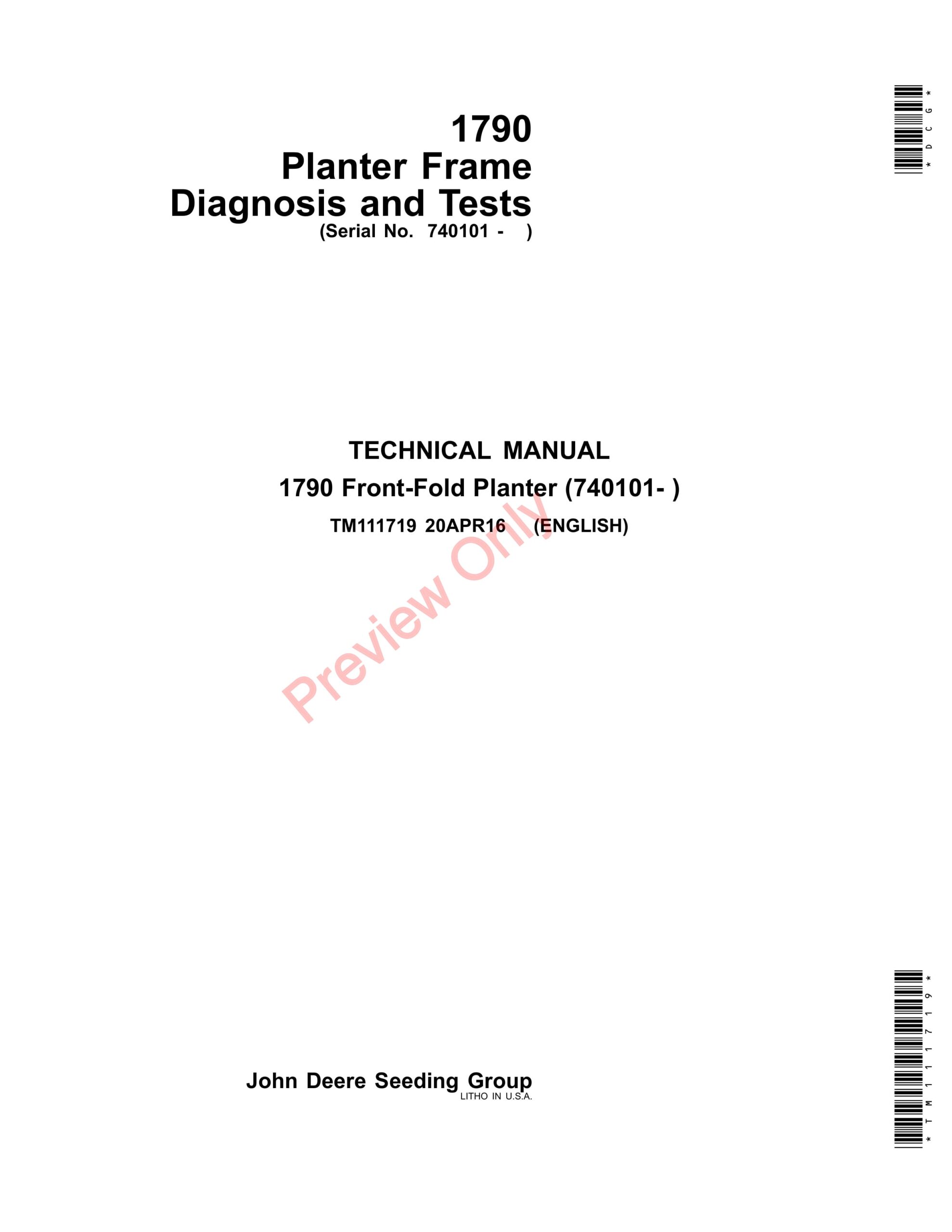 John Deere 1790 Planter Frame (740101-) Technical Manual TM111719 20APR16-1