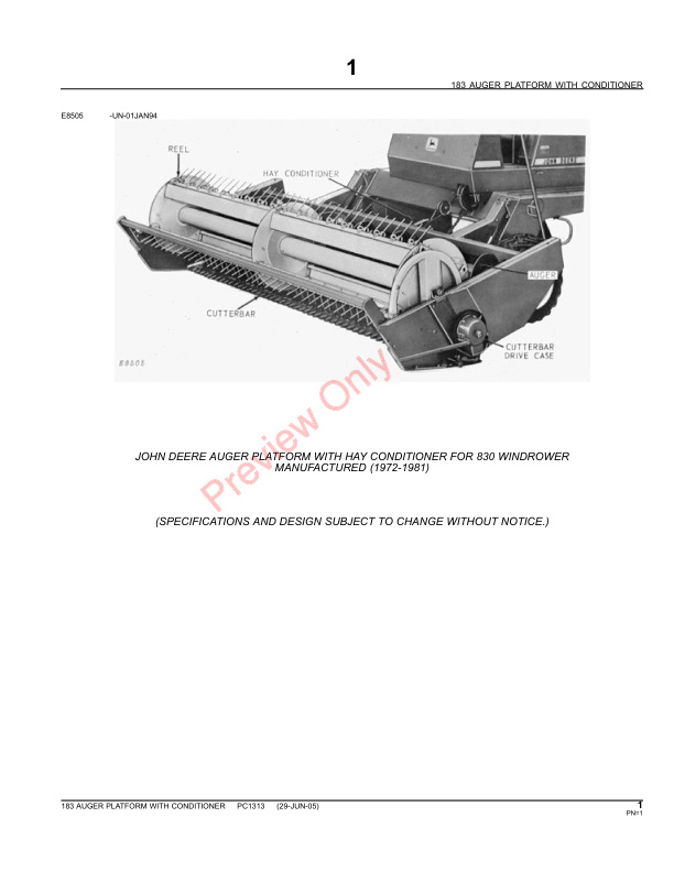 John Deere 183 Auger Platform Parts Catalog PC1313 11MAY11-3