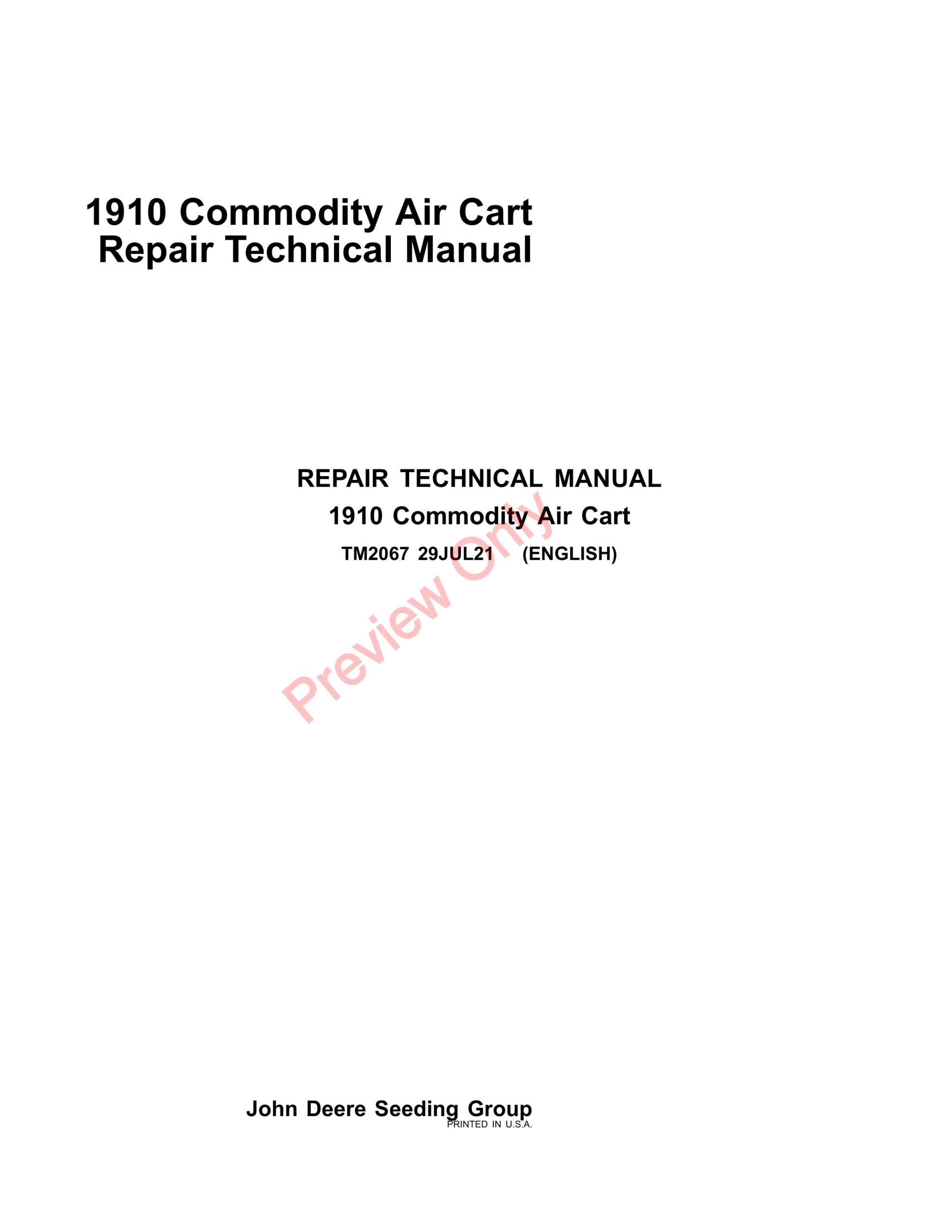 John Deere 1910 Commodity Air Cart Repair Technical Manual TM2067 29JUL21-1