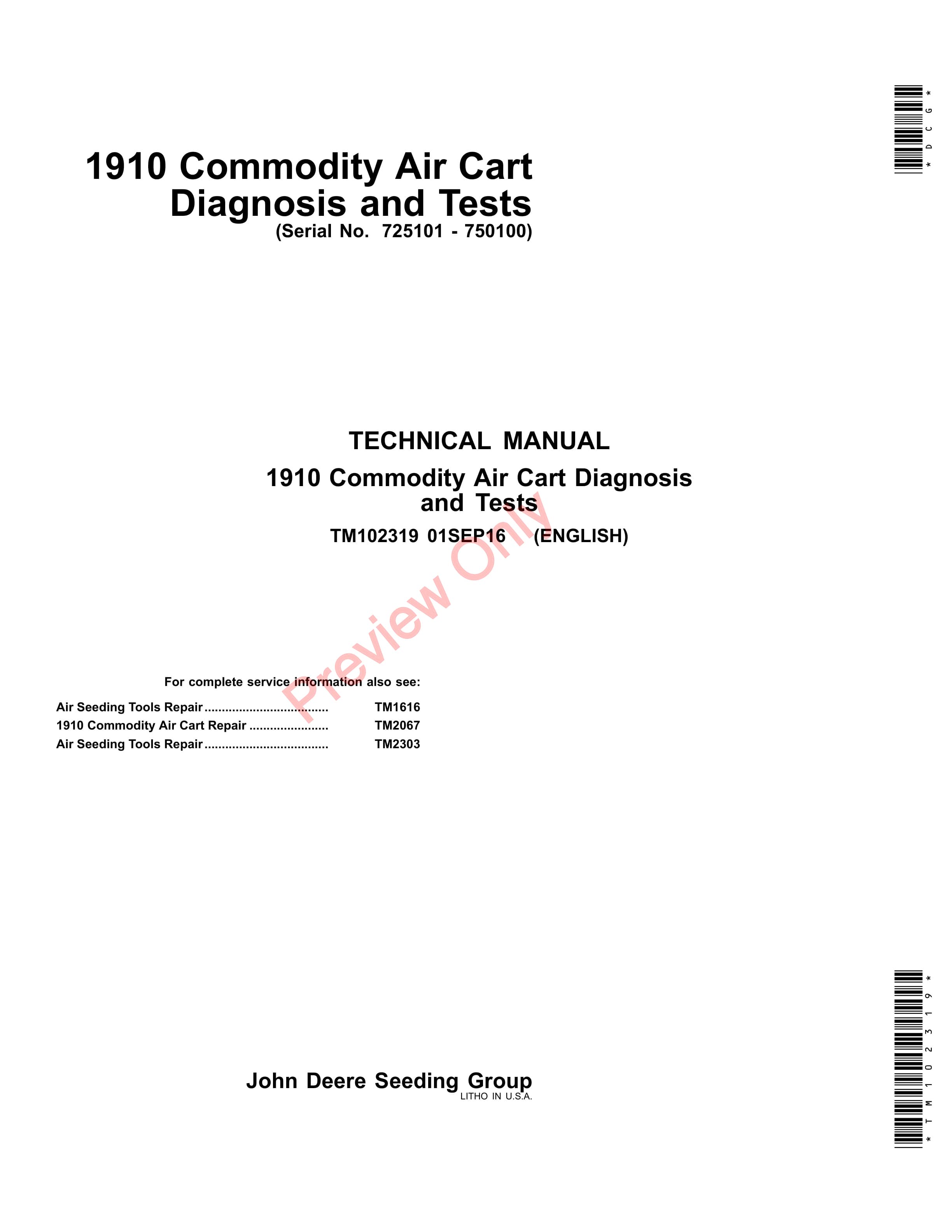 John Deere 1910 Commodity Air Cart Service Information TM102319 01SEP16-1