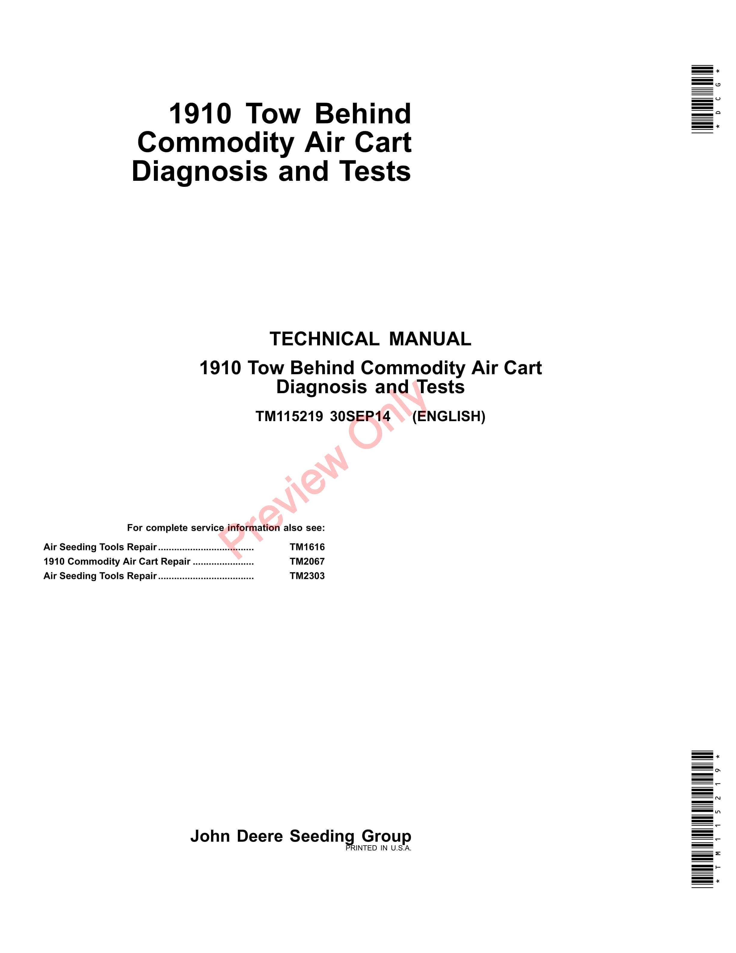 John Deere 1910 Tow-Behind Commodity Air Carts Service Information TM115219 30SEP14-1