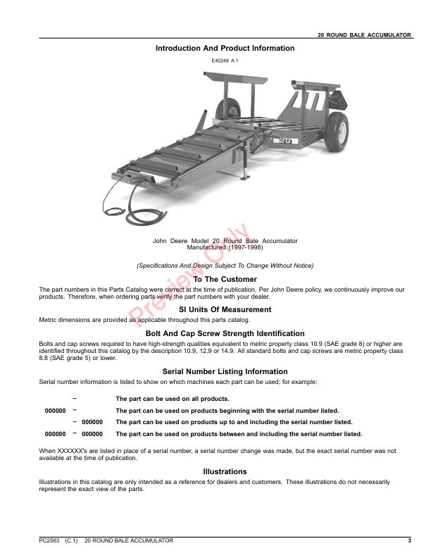 John Deere 20 ROUND BALER ACCUMULATOR Parts Catalog PC2563 06AUG23-3