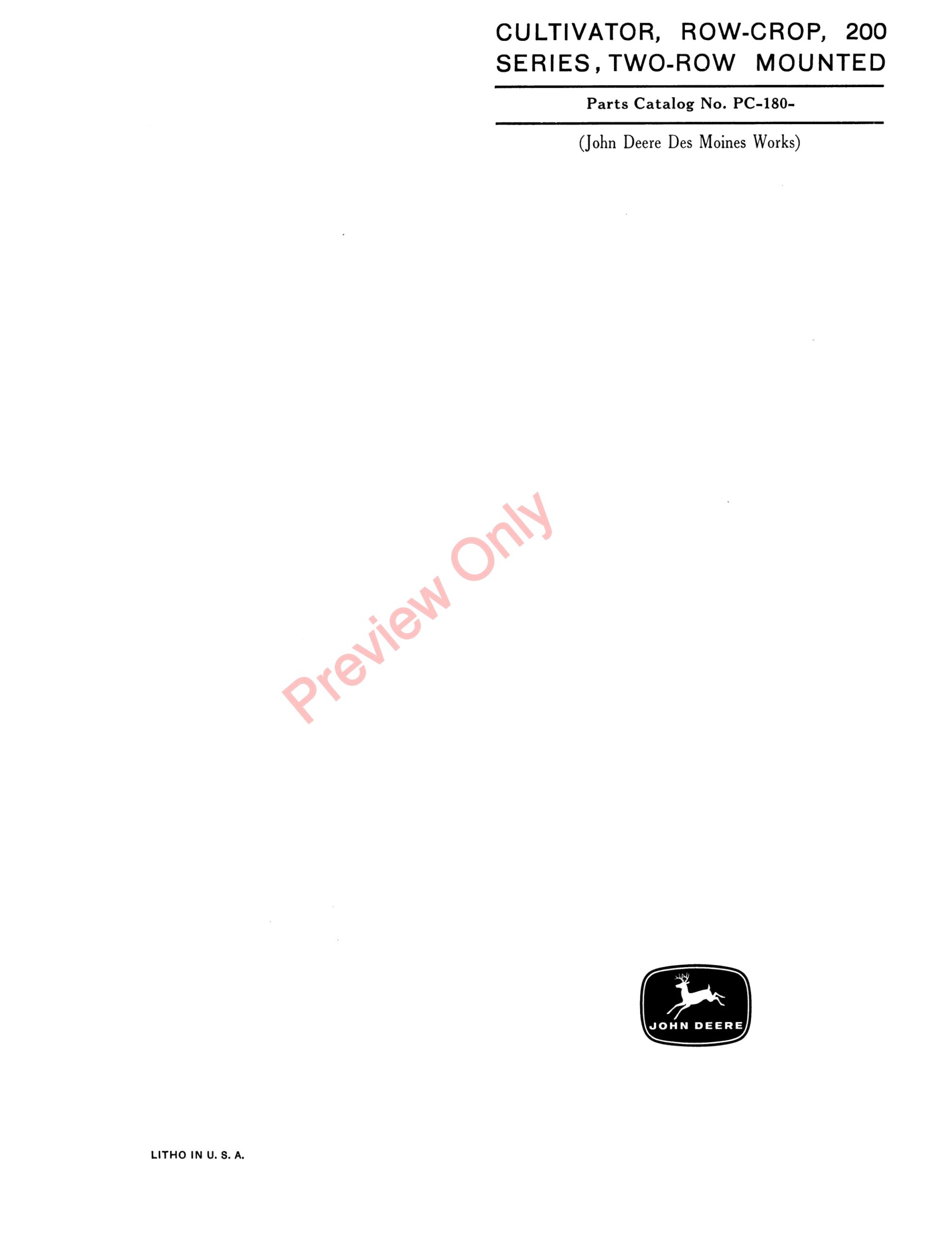 John Deere 200 Series Row-Crop Cultivators – Two-Row Mounted Parts Catalog PC180 01NOV57-1