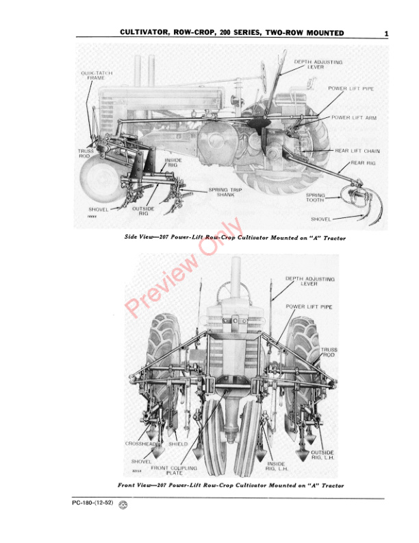 John Deere 200 Series Row-Crop Cultivators – Two-Row Mounted Parts Catalog PC180 01NOV57-3