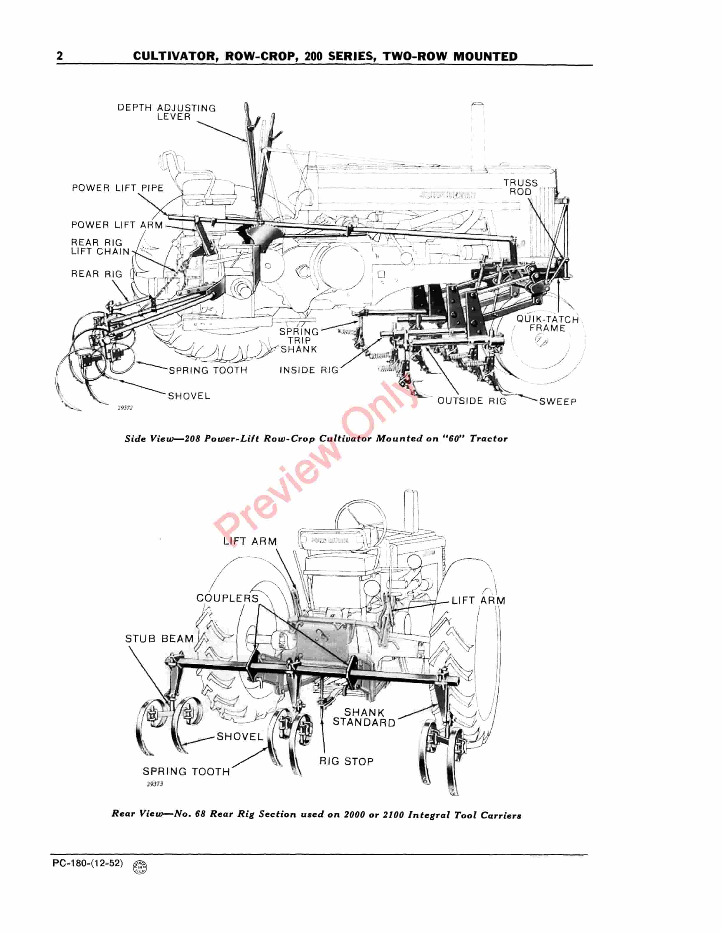 John Deere 200 Series Row-Crop Cultivators – Two-Row Mounted Parts Catalog PC180 01NOV57-4