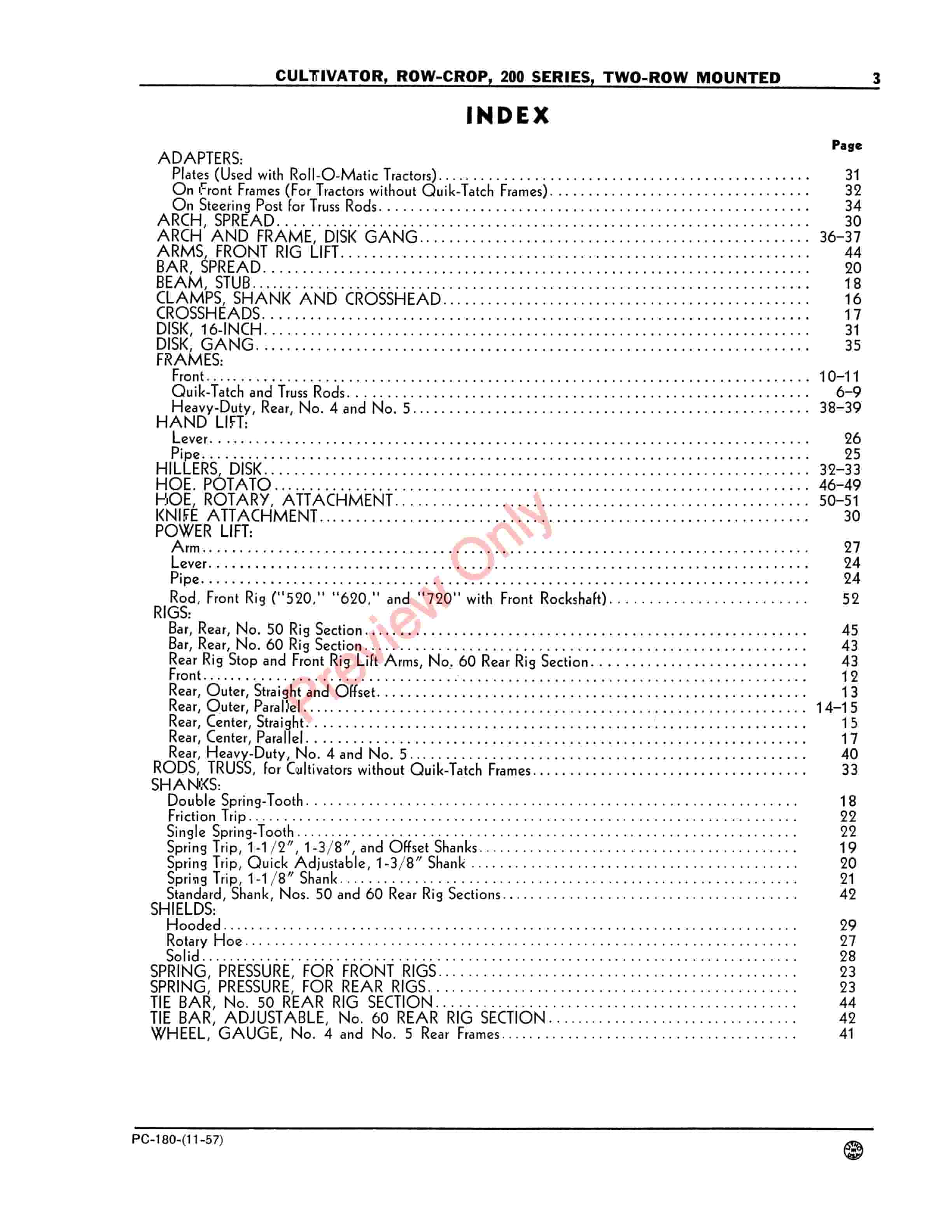 John Deere 200 Series Row-Crop Cultivators – Two-Row Mounted Parts Catalog PC180 01NOV57-5