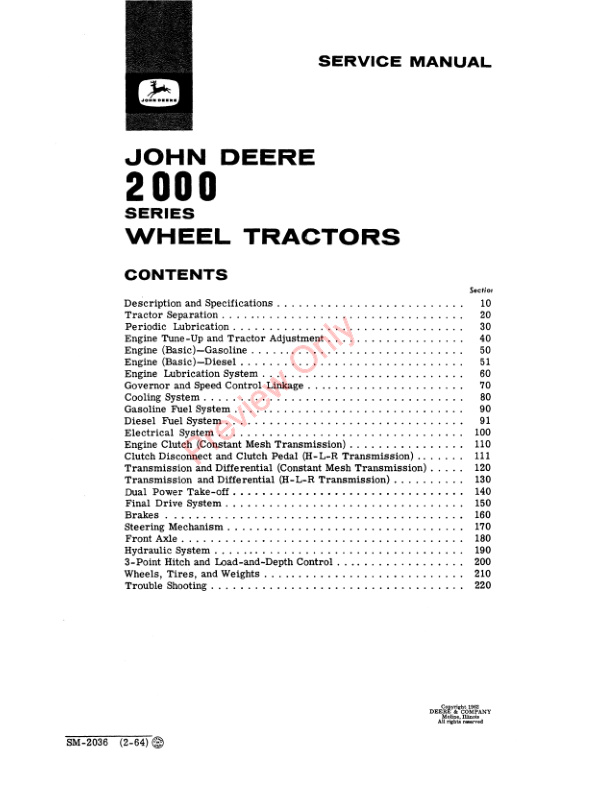 John Deere 2000 Series Tractors GasDiesel Service Manual SM2036 01FEB66 3