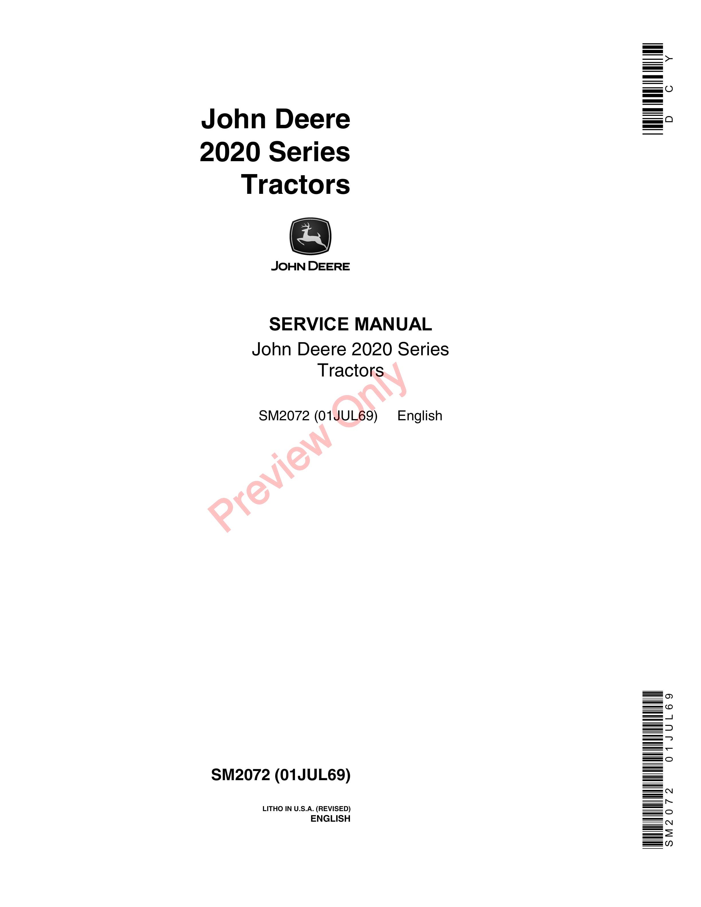 John Deere 2020 Series Tractors Service Manual SM2072 01JUL69-1