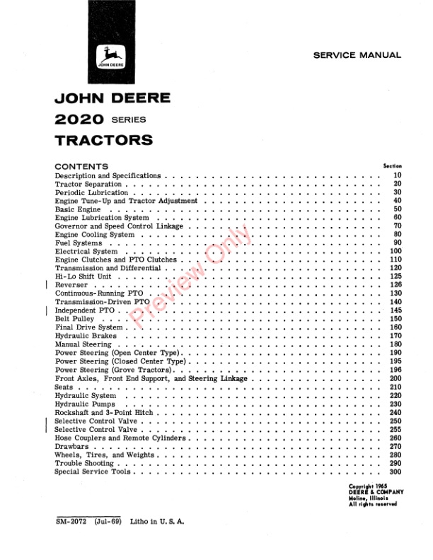 John Deere 2020 Series Tractors Service Manual SM2072 01JUL69 3