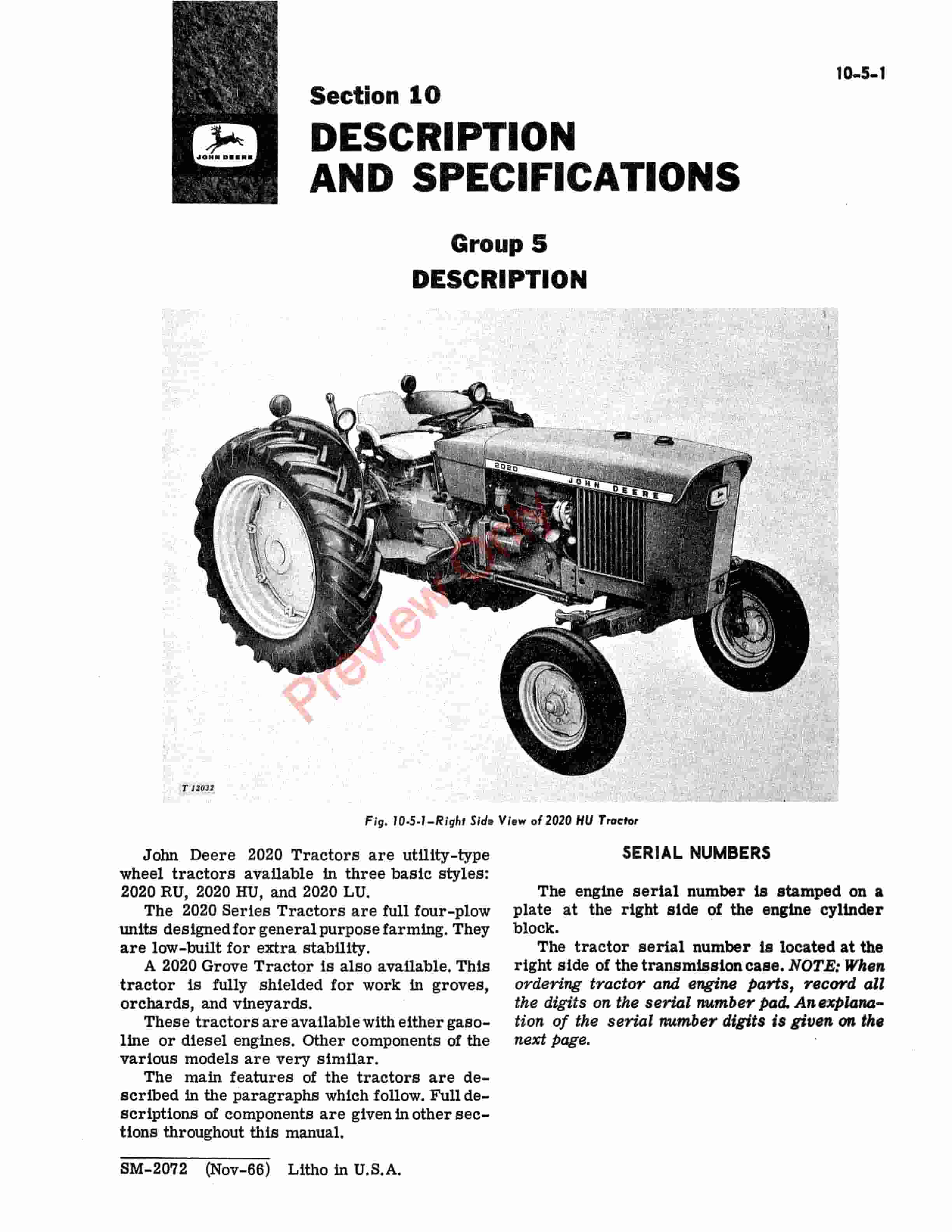 John Deere 2020 Series Tractors Service Manual SM2072 01JUL69 5