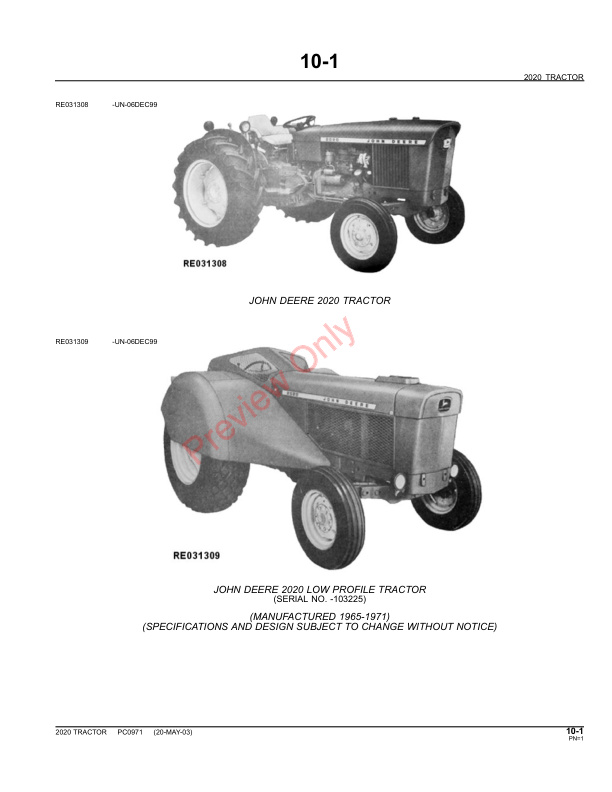 John Deere 2020 Tractors Parts Catalog PC0971 11MAY11 3