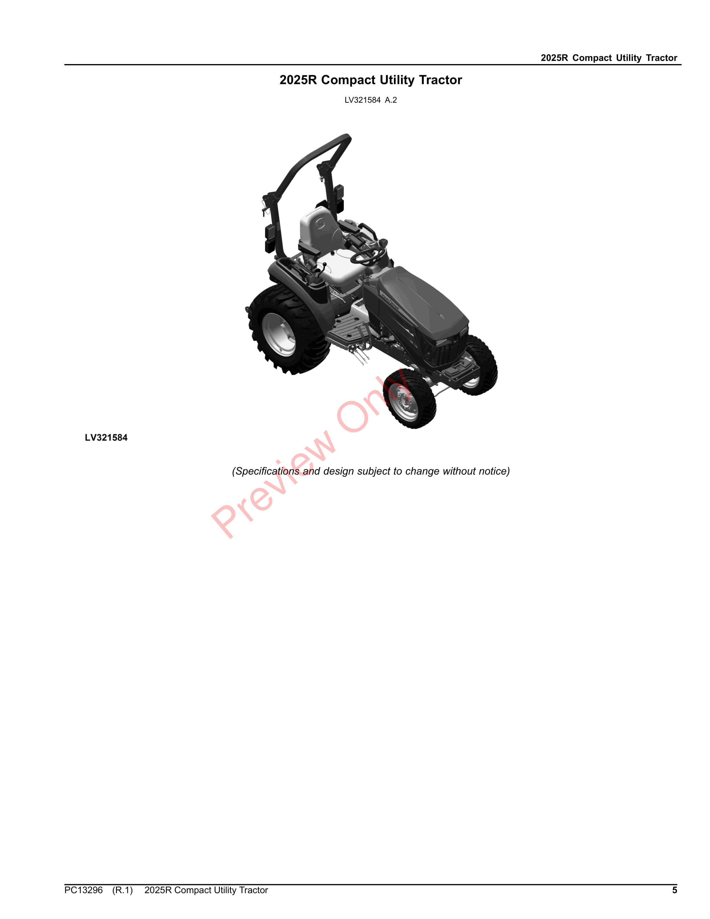 John Deere 2025R Compact Utility Tractor (1LV2025RCHH100001- ) Parts Catalog PC13296 19OCT23-5