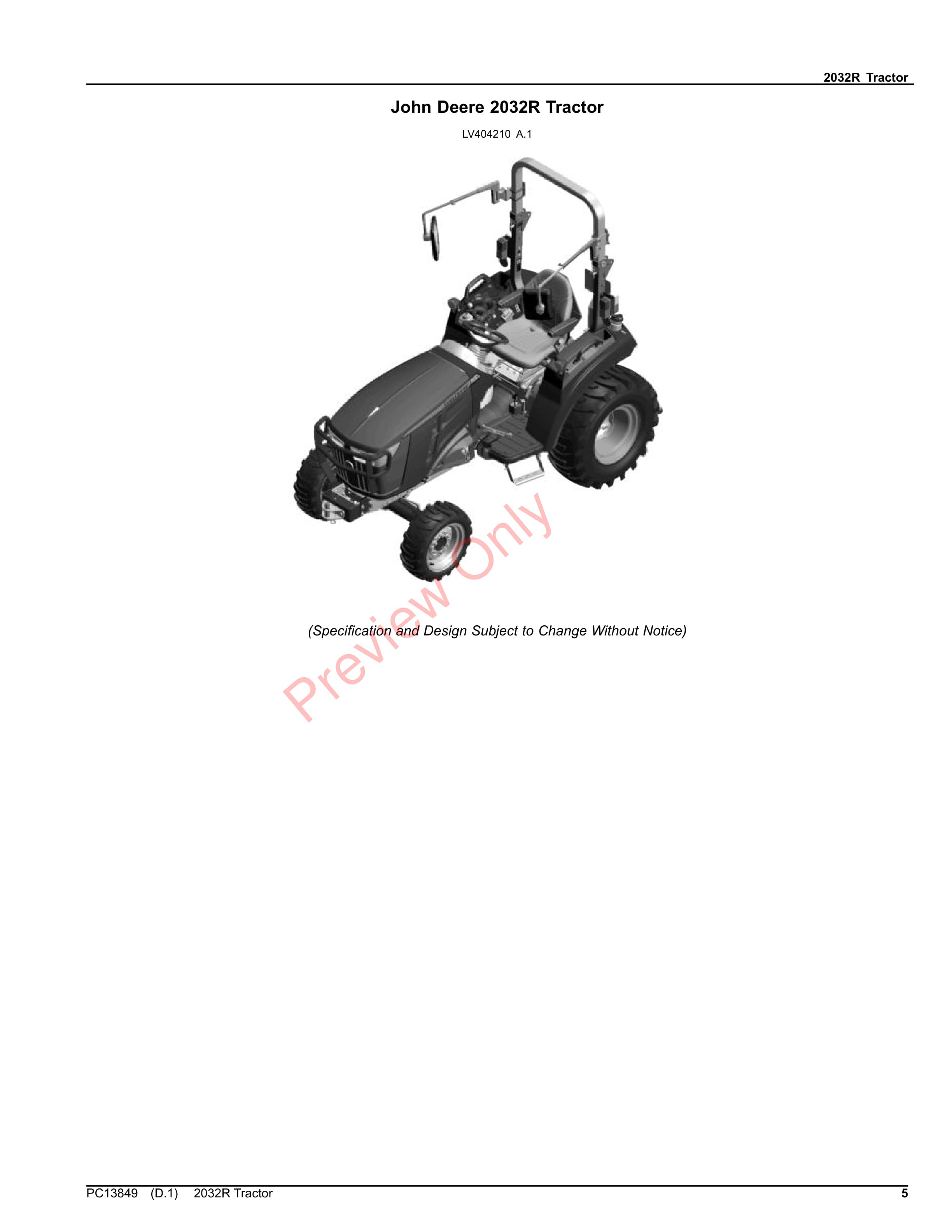John Deere 2032R Tractor Parts Catalog PC13849 13AUG23-5
