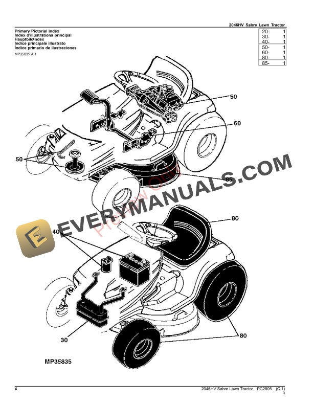 John Deere 2046HV SABRE LAWN TRACTOR Parts Catalog PC2805 14SEP23