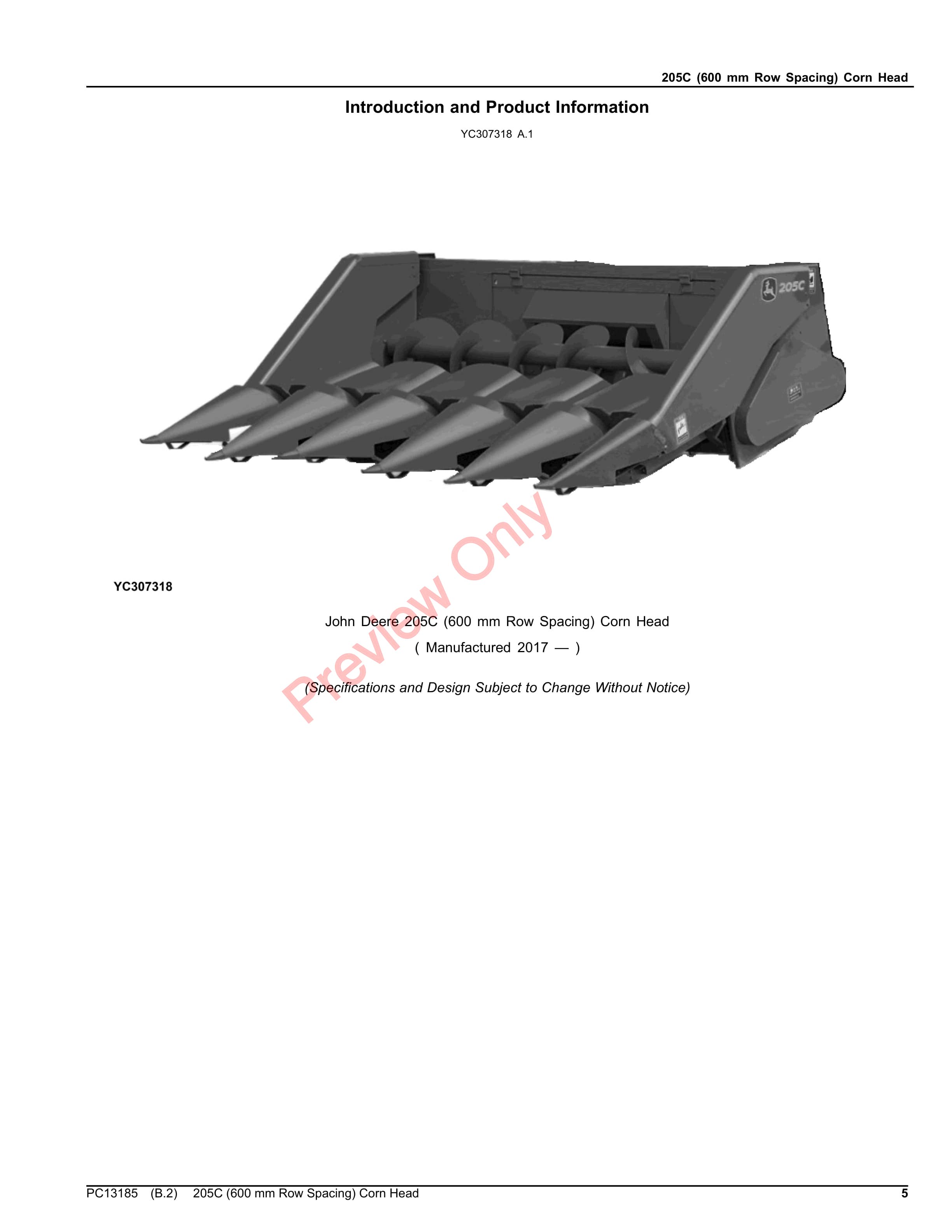 John Deere 205C (600 mm Row Spacing) Corn Head Parts Catalog PC13185 25JUL23-5