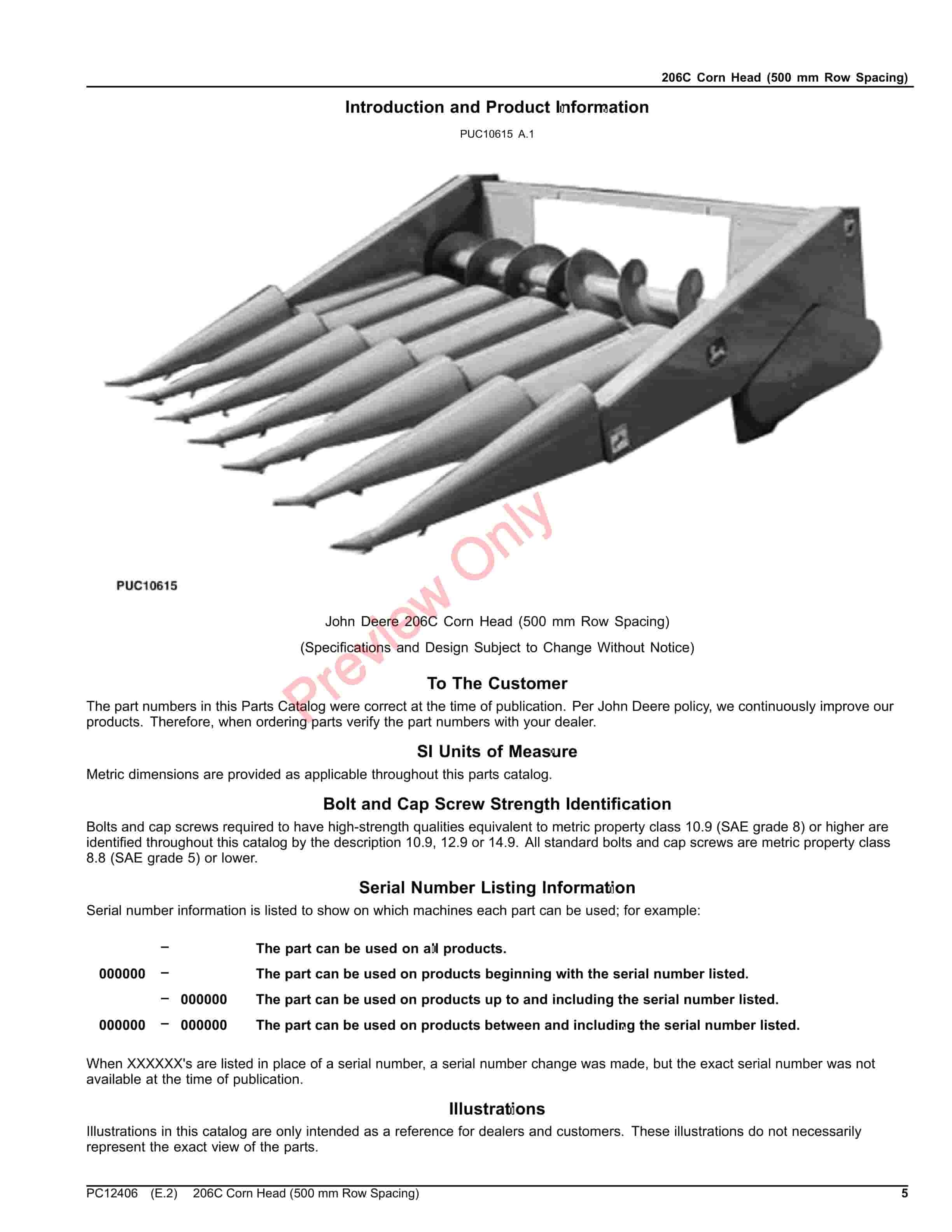 John Deere 206C Corn Head (500 mm Row Spacing) Parts Catalog PC12406 23JUL23-5