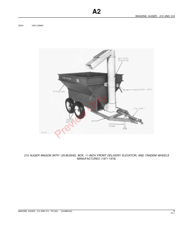 John Deere 210, 310 Auger Wagons Parts Catalog PC1300 24MAR82-3