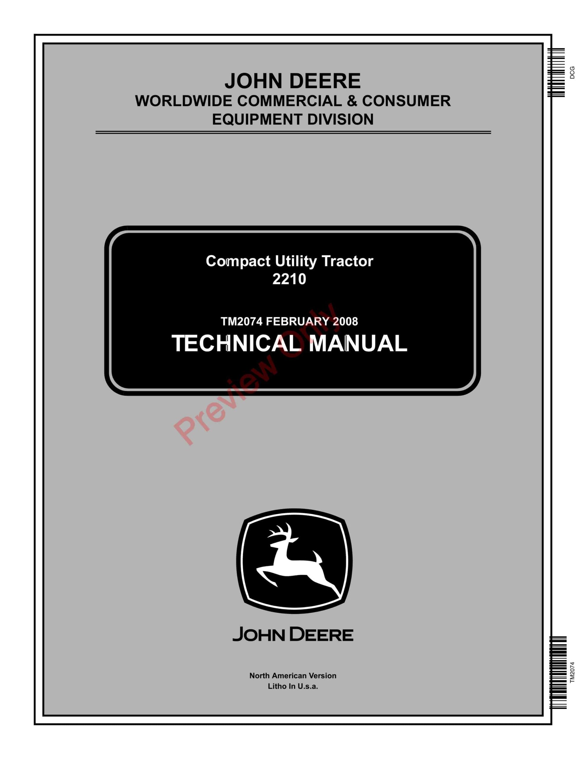 John Deere 2210 Compact Utility Tractor Technical Manual TM2074 01FEB08-1