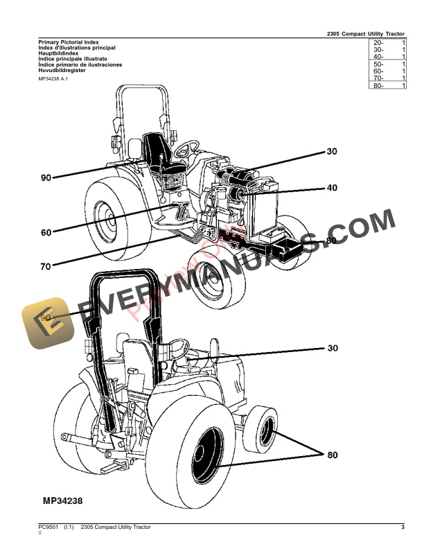 John Deere 2305 Compact Utility Tractor Parts Catalog PC9501 26OCT23