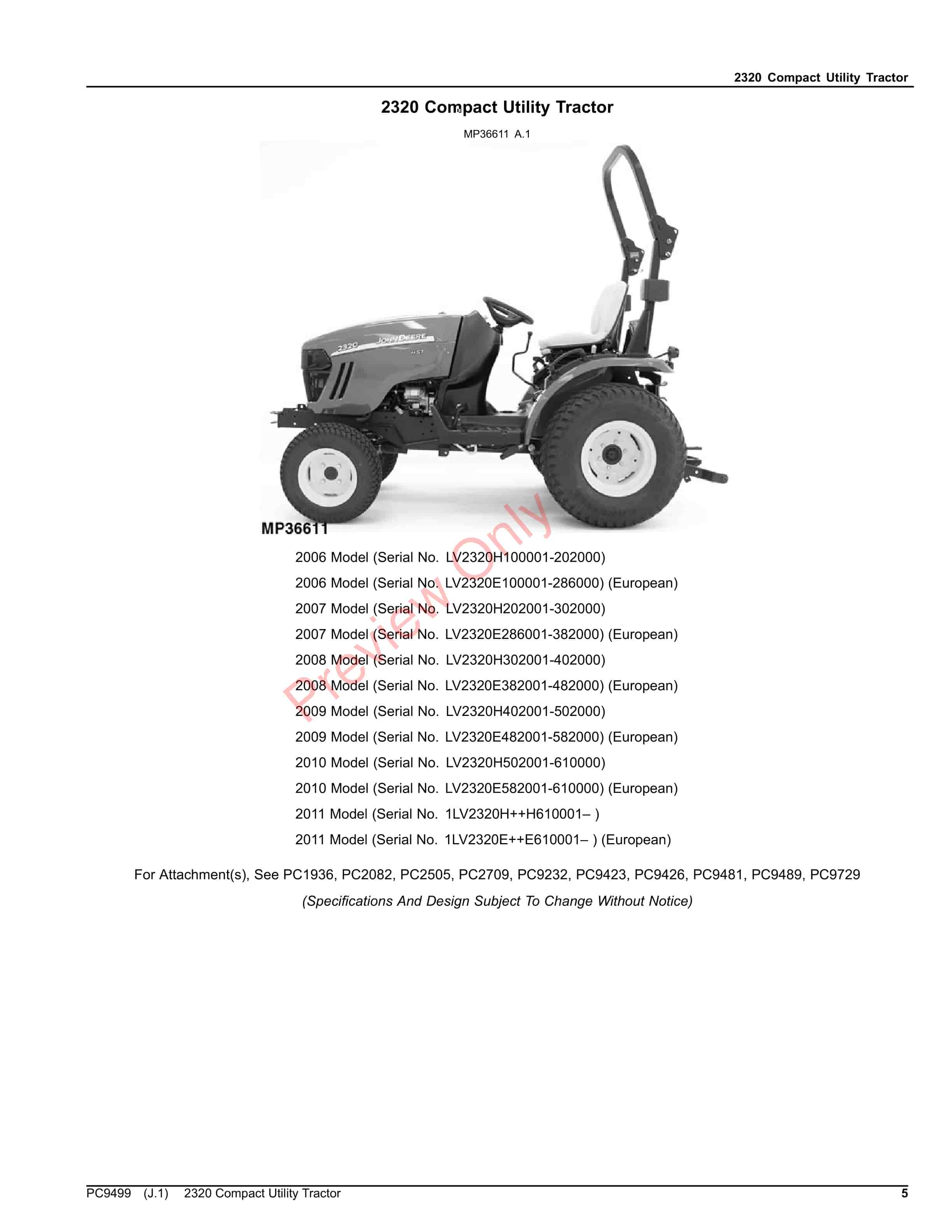John Deere 2320 Compact Utility Tractor Parts Catalog PC9499 08SEP23-5
