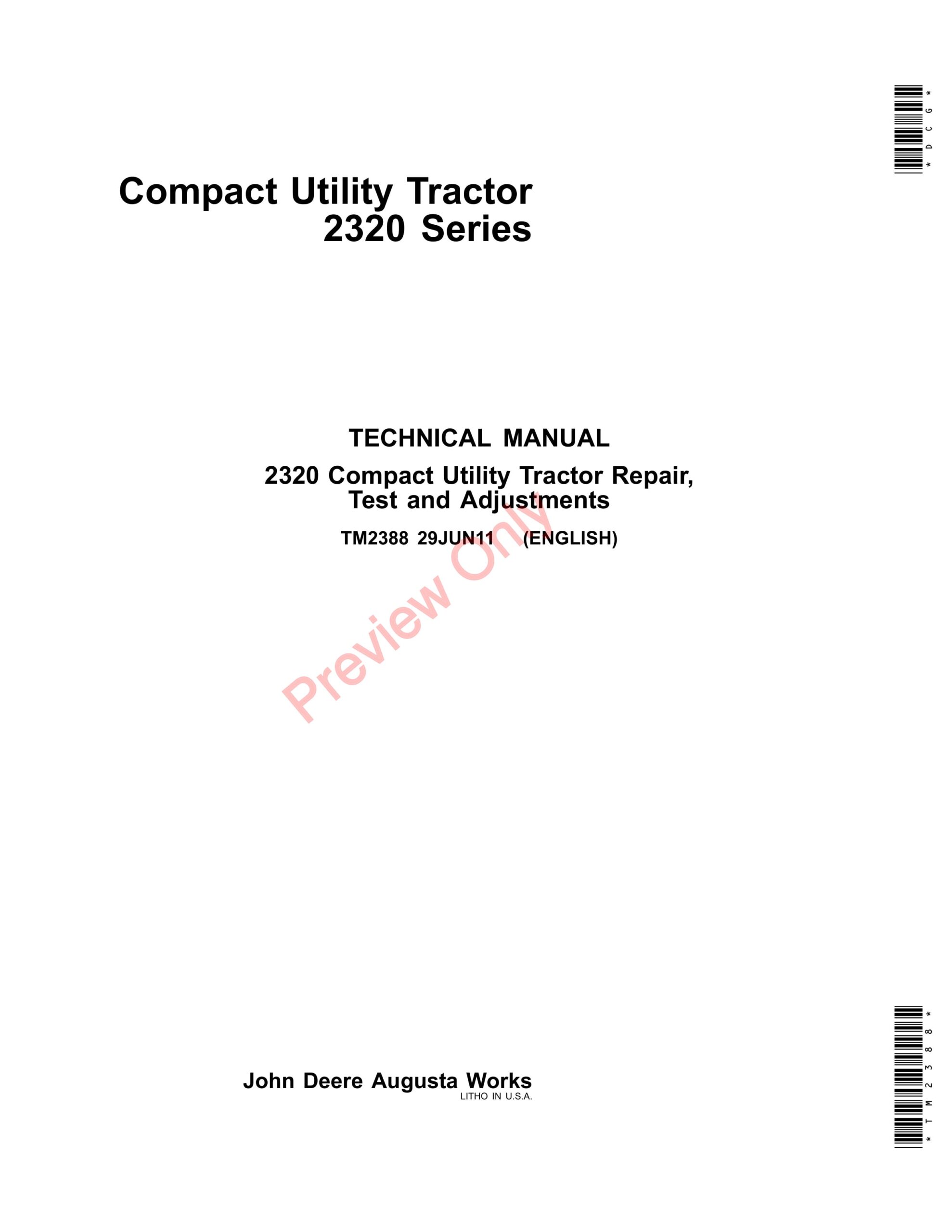 John Deere 2320 Compact Utility Tractor Technical Manual TM2388 29JUN11-1