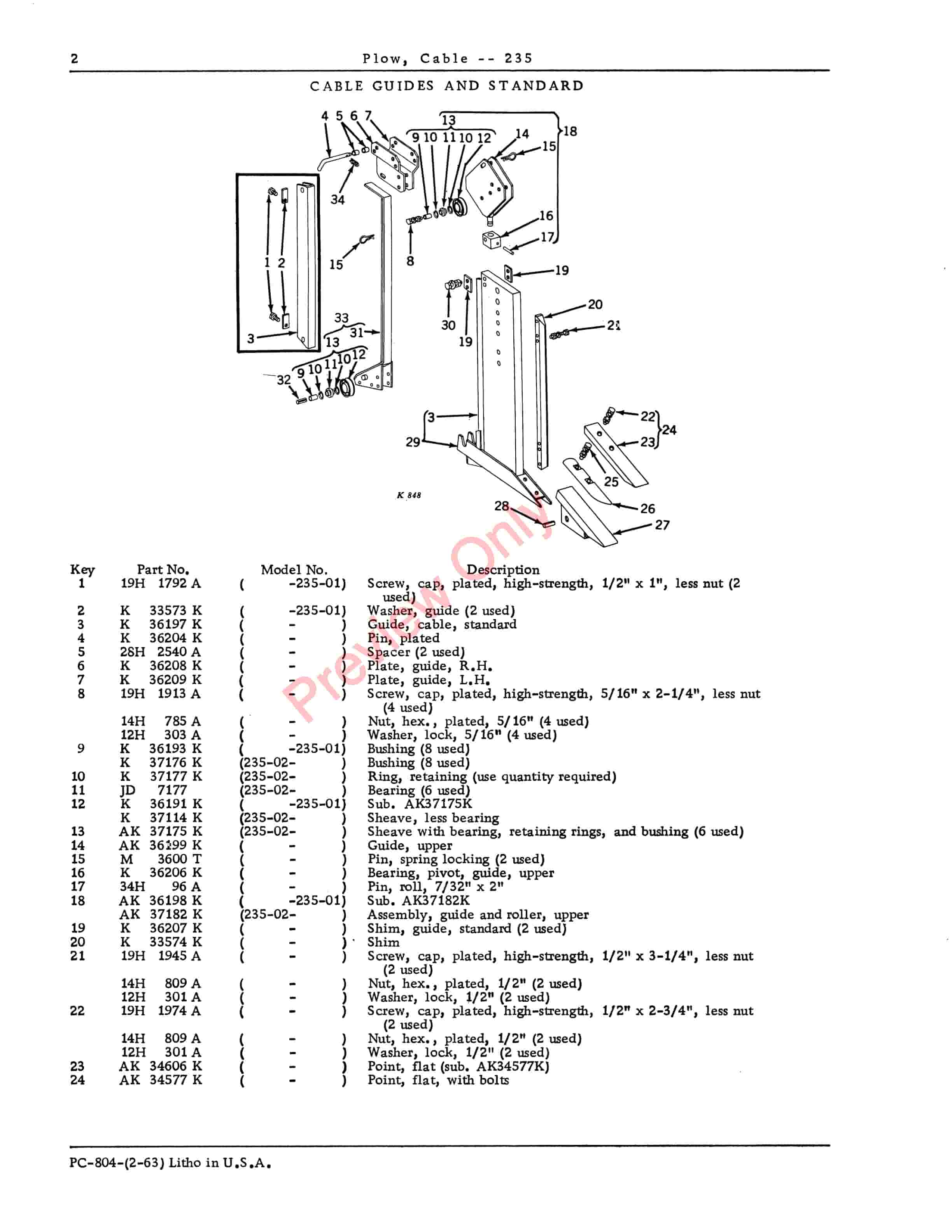 John Deere 235 Cable Plow Parts Catalog PC804 01FEB63-4