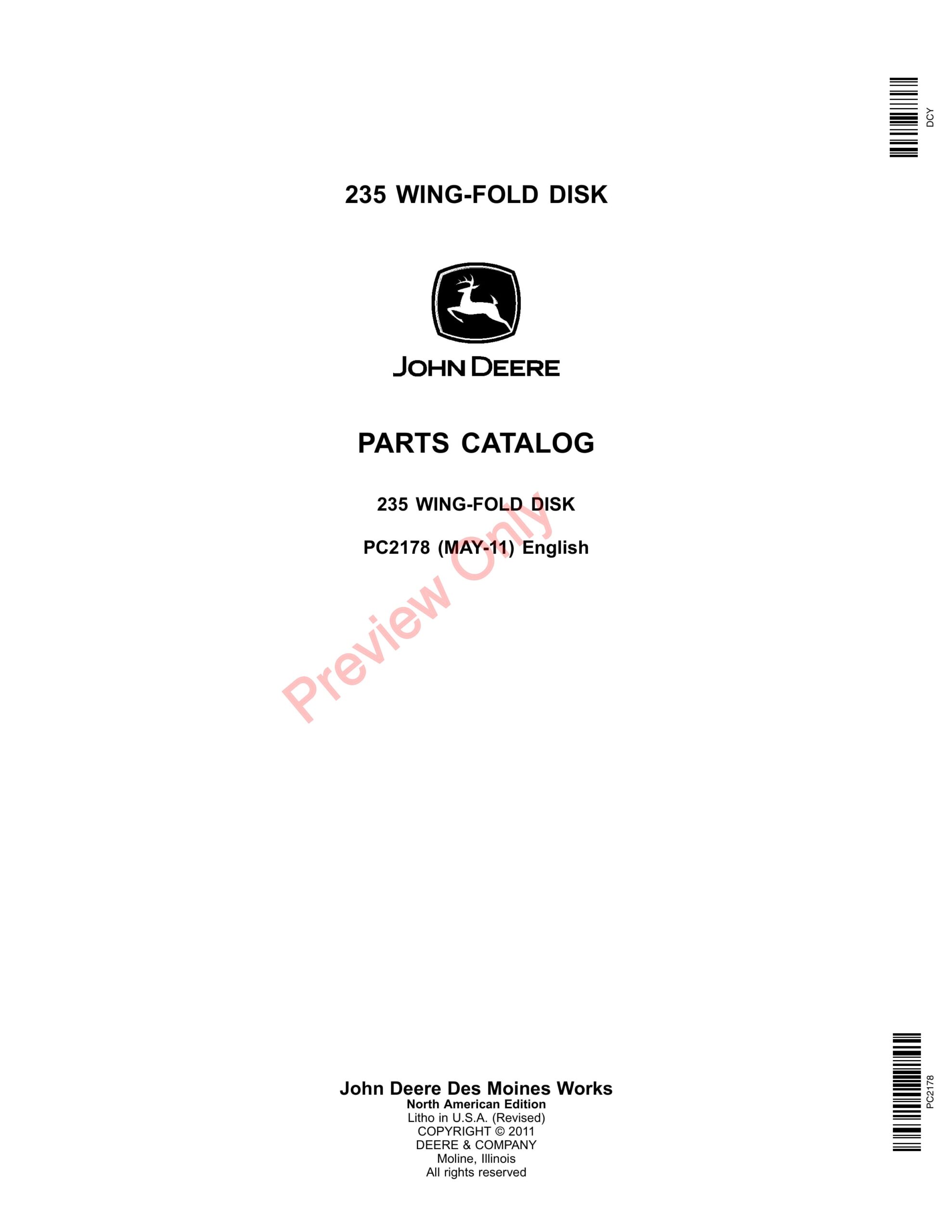 John Deere 235 Wing-Fold Disk Parts Catalog PC2178 31MAY11-1