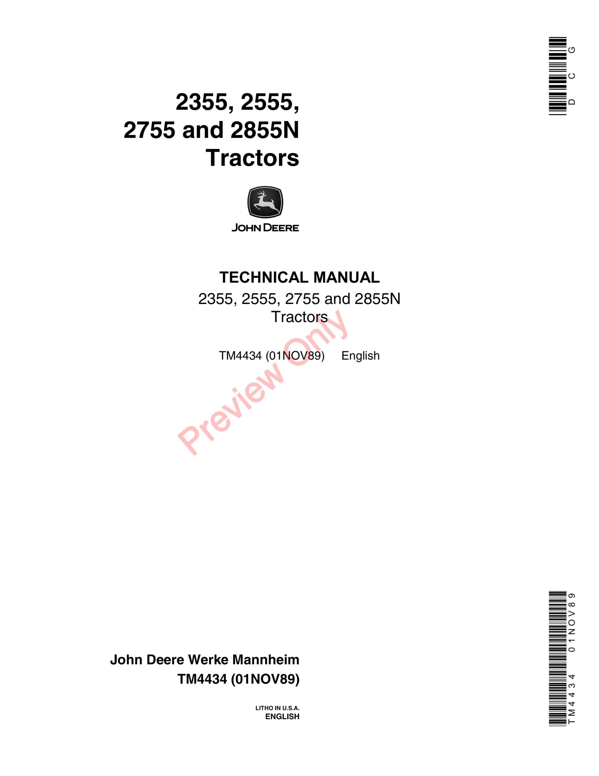 John Deere 2355, 2555, 2755 and 2855 Tractors – Technical Manual TM4434 01NOV89-1