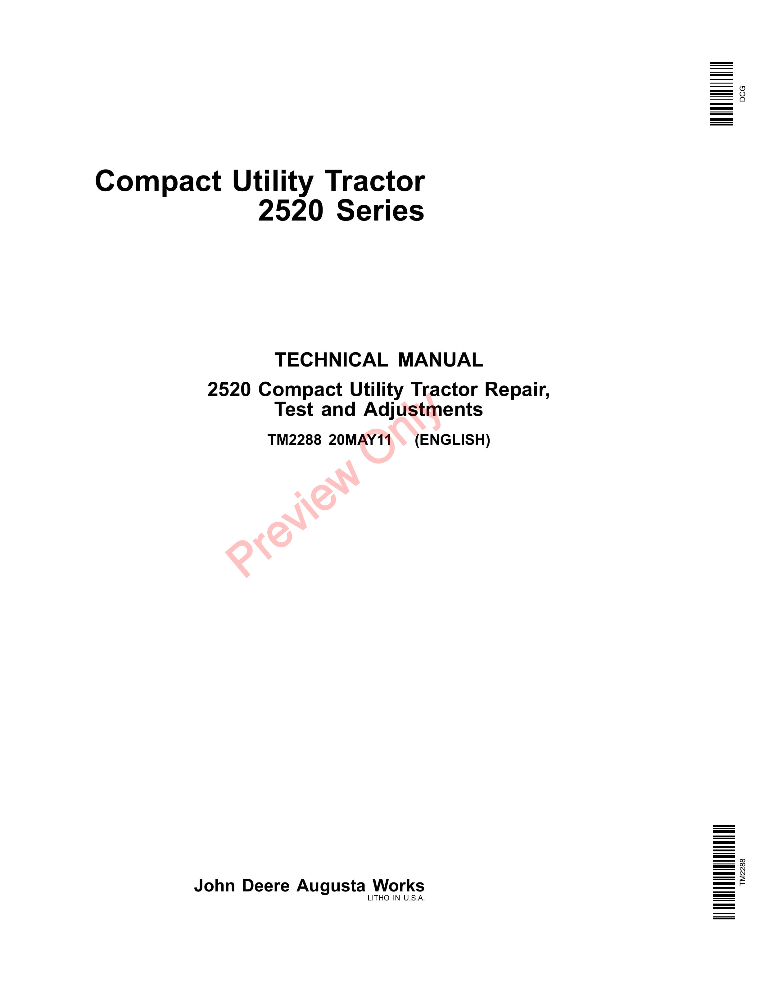 John Deere 2520 Compact Utility Tractor Technical Manual TM2288 20MAY11-1