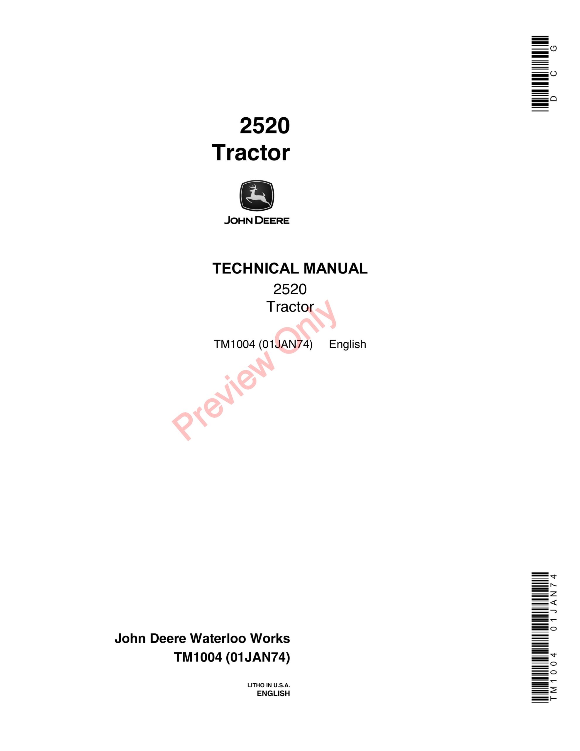 John Deere 2520 Row Crop and Hi-Crop Tractor Technical Manual TM1004 01JAN74-1