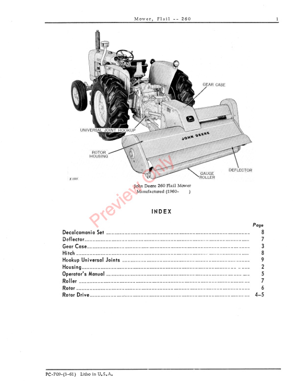 John Deere 260 Flail Mower Parts Catalog PC709 01MAR61-3