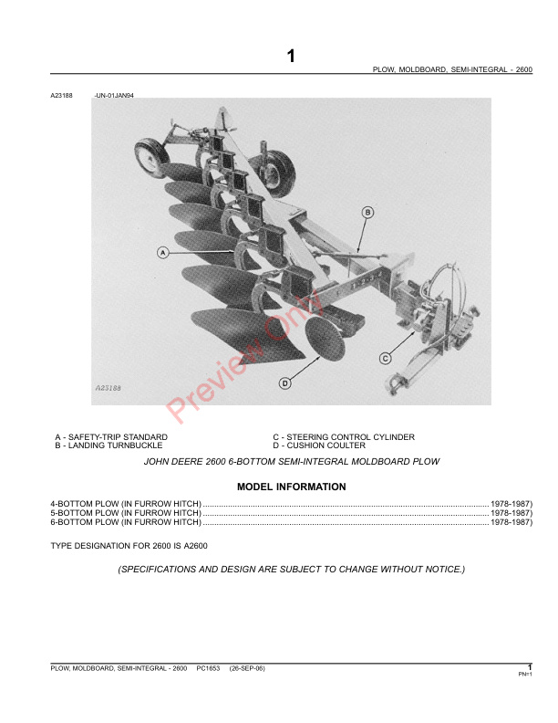 John Deere 2600 Semi-Integral Moldboard Plow Parts Catalog PC1653 31MAY11-3