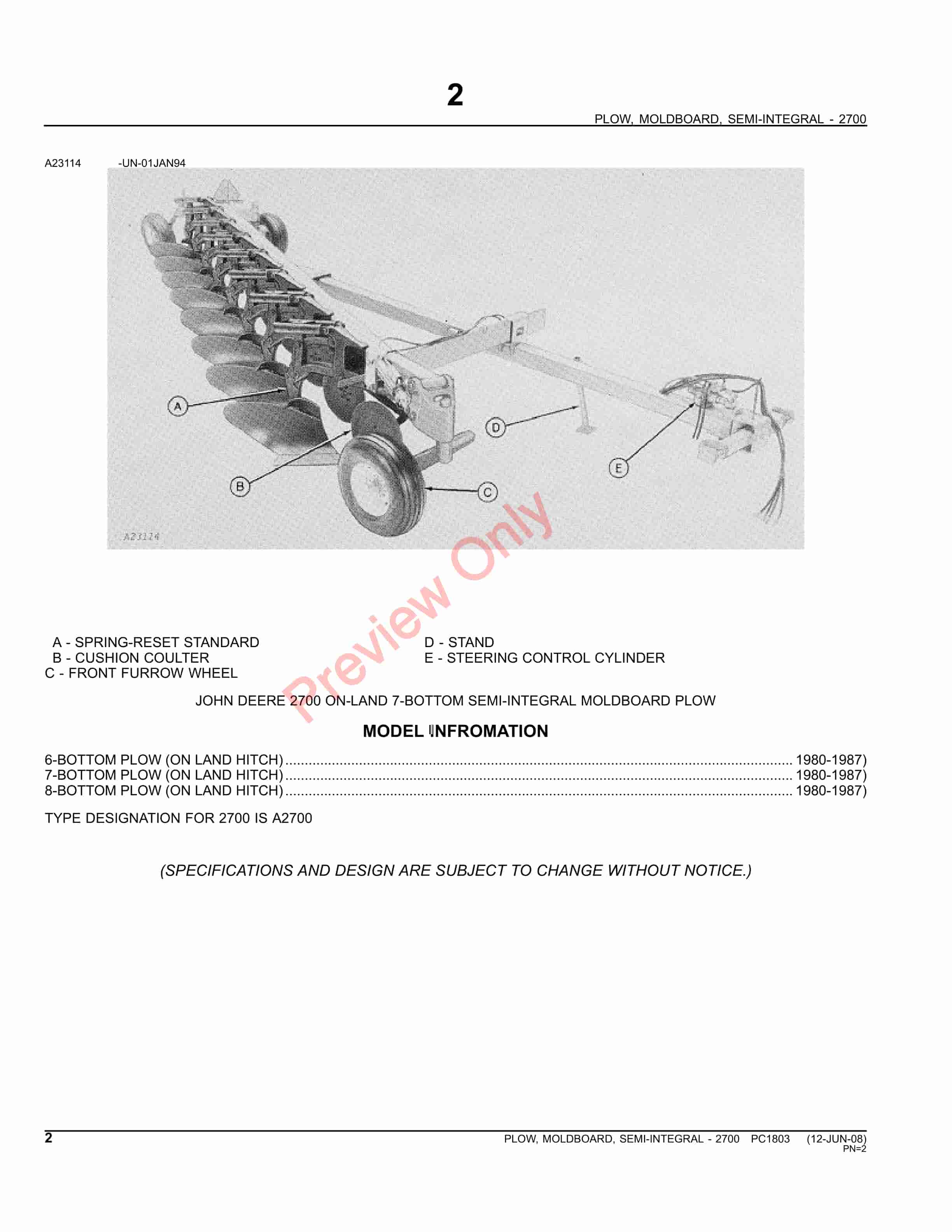 John Deere 2700 Semi-Integral Moldboard Plow Parts Catalog PC1803 31MAY11-4