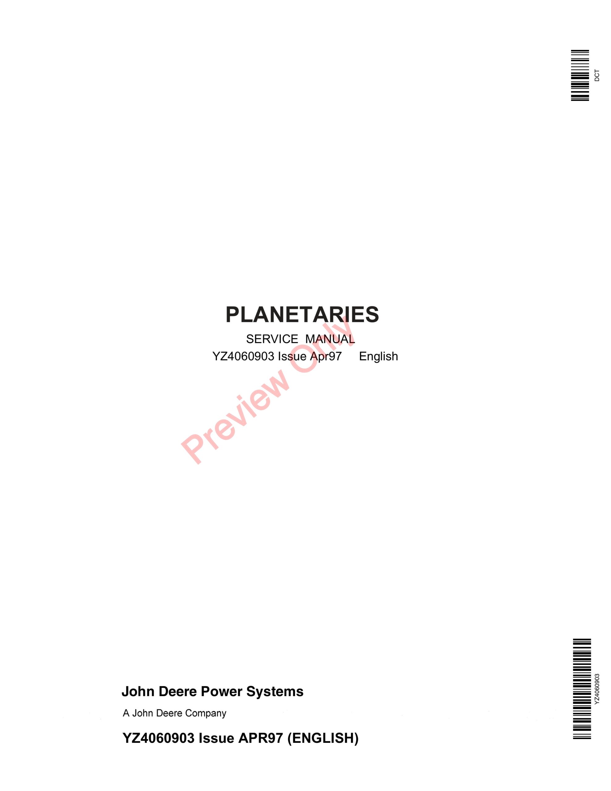 John Deere 27000, 63000 and 65000 Plantary Transmission Service Manual YZ4060903 01APR97-1