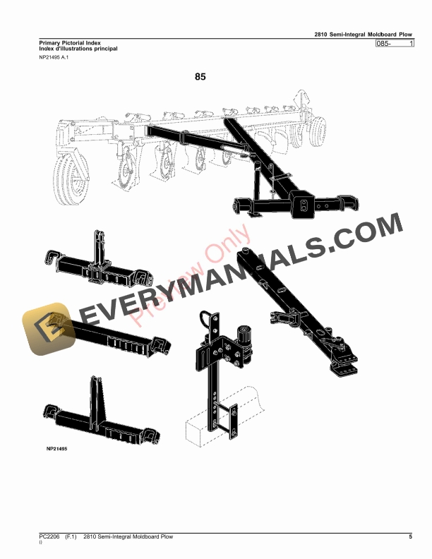 John Deere 2810 SemiIntegral Moldboard Plow Parts Catalog PC2206 06AUG23