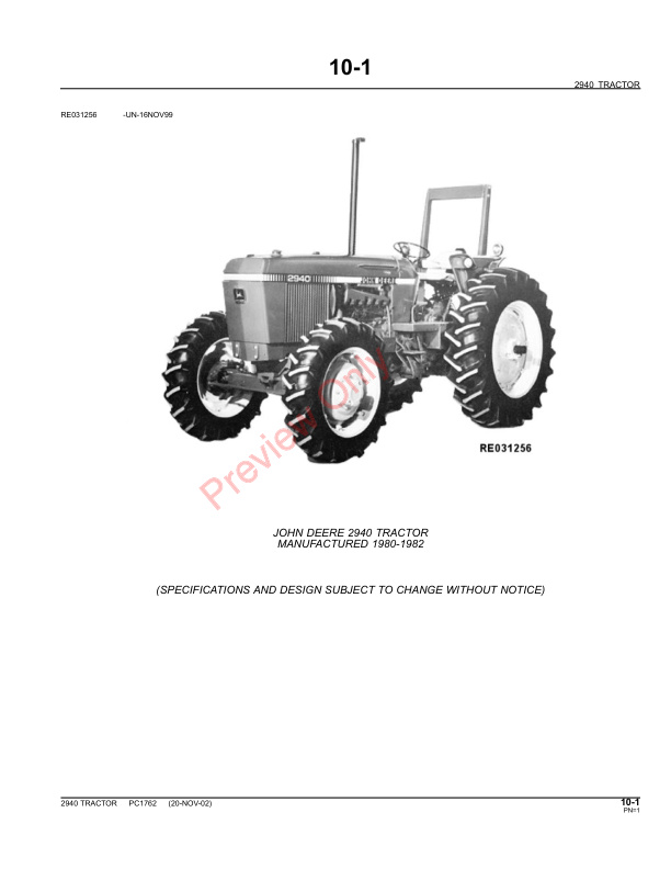 John Deere 2940 Tractor Parts Catalog PC1762 11MAY11-3
