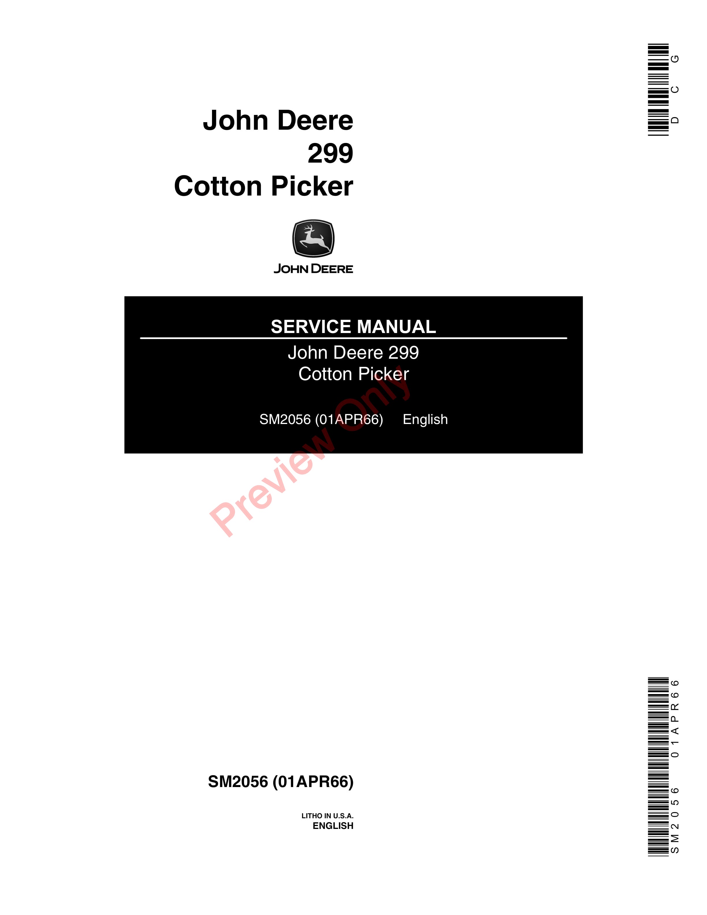 John Deere 299 Cotton Picker Service Manual SM2056 01APR66-1