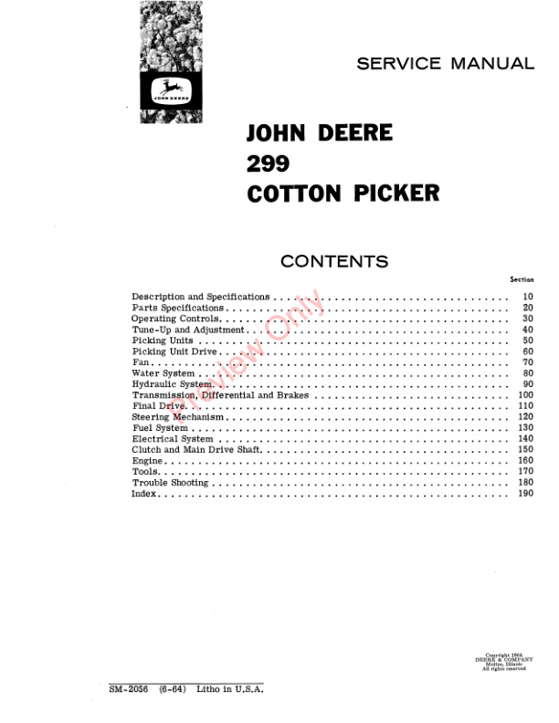 John Deere 299 Cotton Picker Service Manual SM2056 01APR66 3