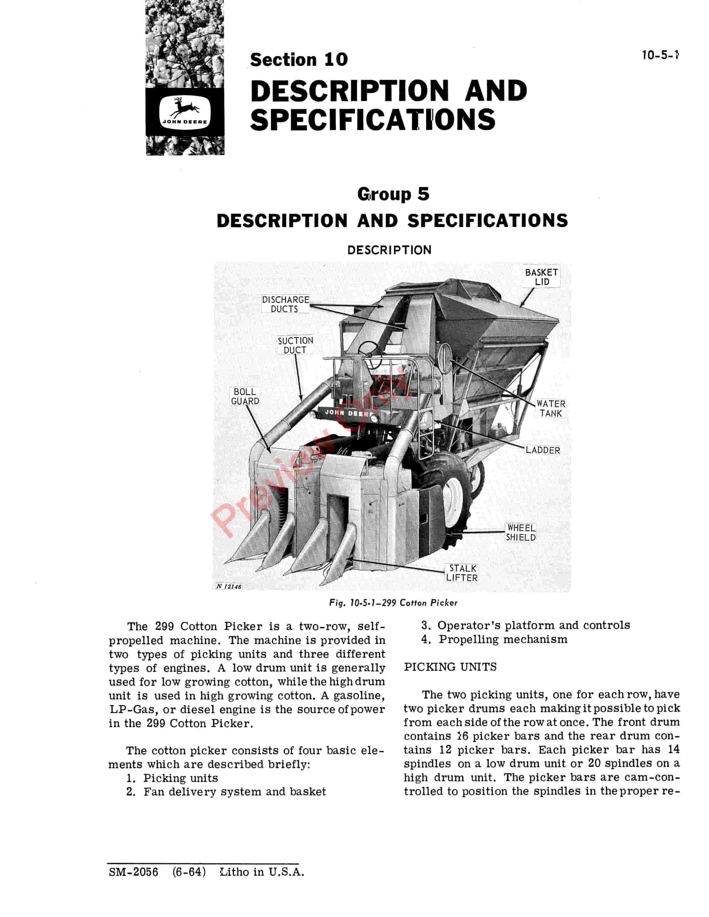 John Deere 299 Cotton Picker Service Manual SM2056 01APR66 5