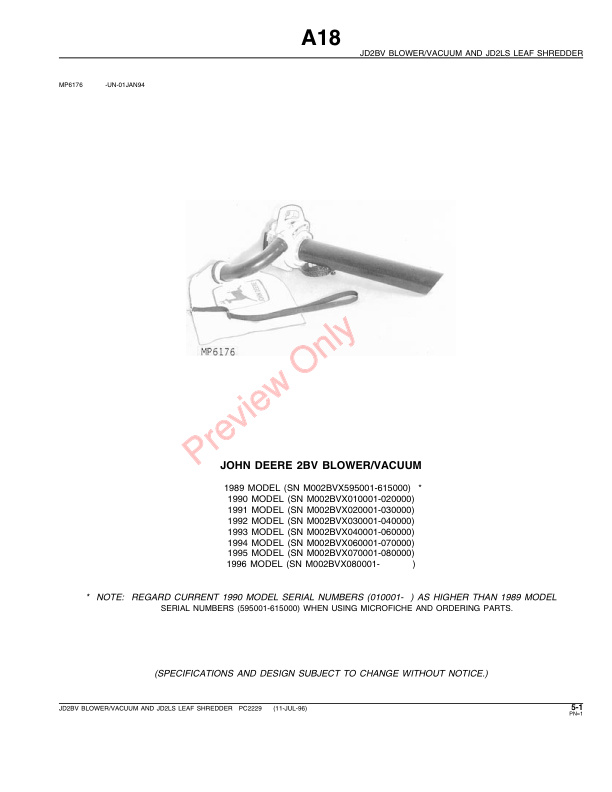 John Deere 2BV Vacuum Blower and 2LS Leaf Shredder Parts Catalog PC2229 11JUL96-3
