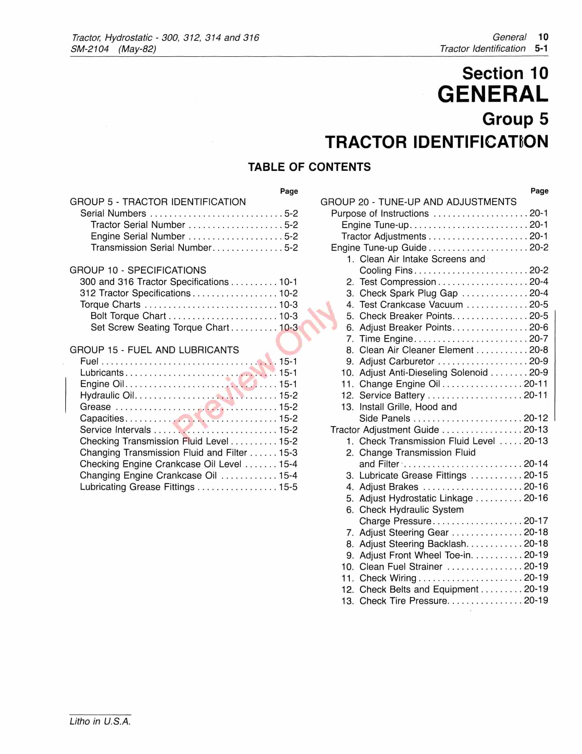 John Deere 300 312 314 And 316 Hydrostatic Lawn And Garden Tractors Service Manual SM2104 01MAY82 5