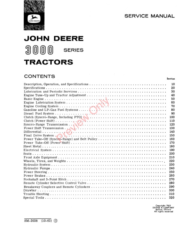John Deere 3000 Series Tractors Service Manual SM2038 01MAR67 3