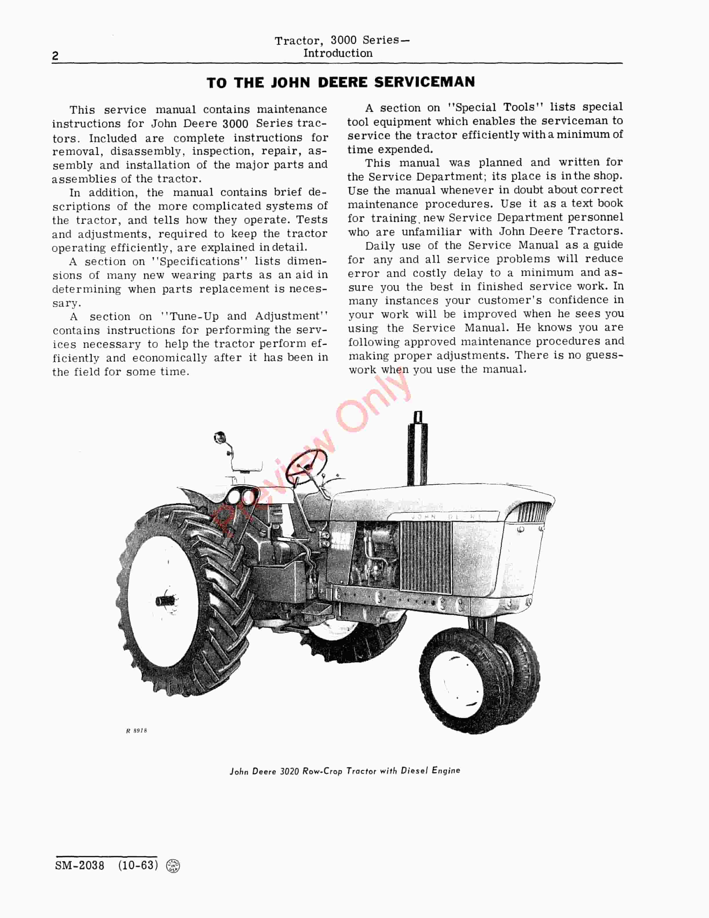 John Deere 3000 Series Tractors Service Manual SM2038 01MAR67 4