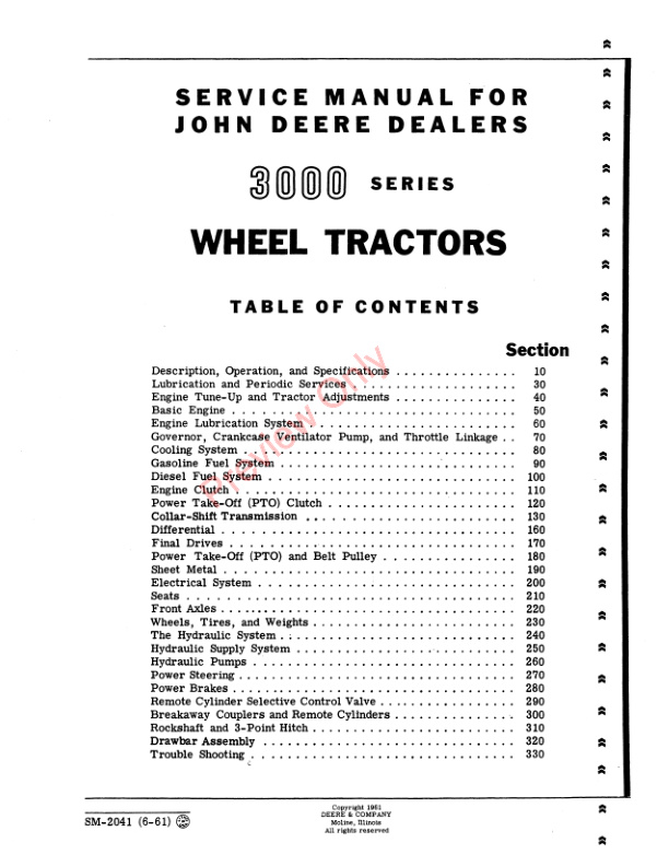 John Deere 3010 Wheel Tractor Service Manual SM2041 01JUN61 3