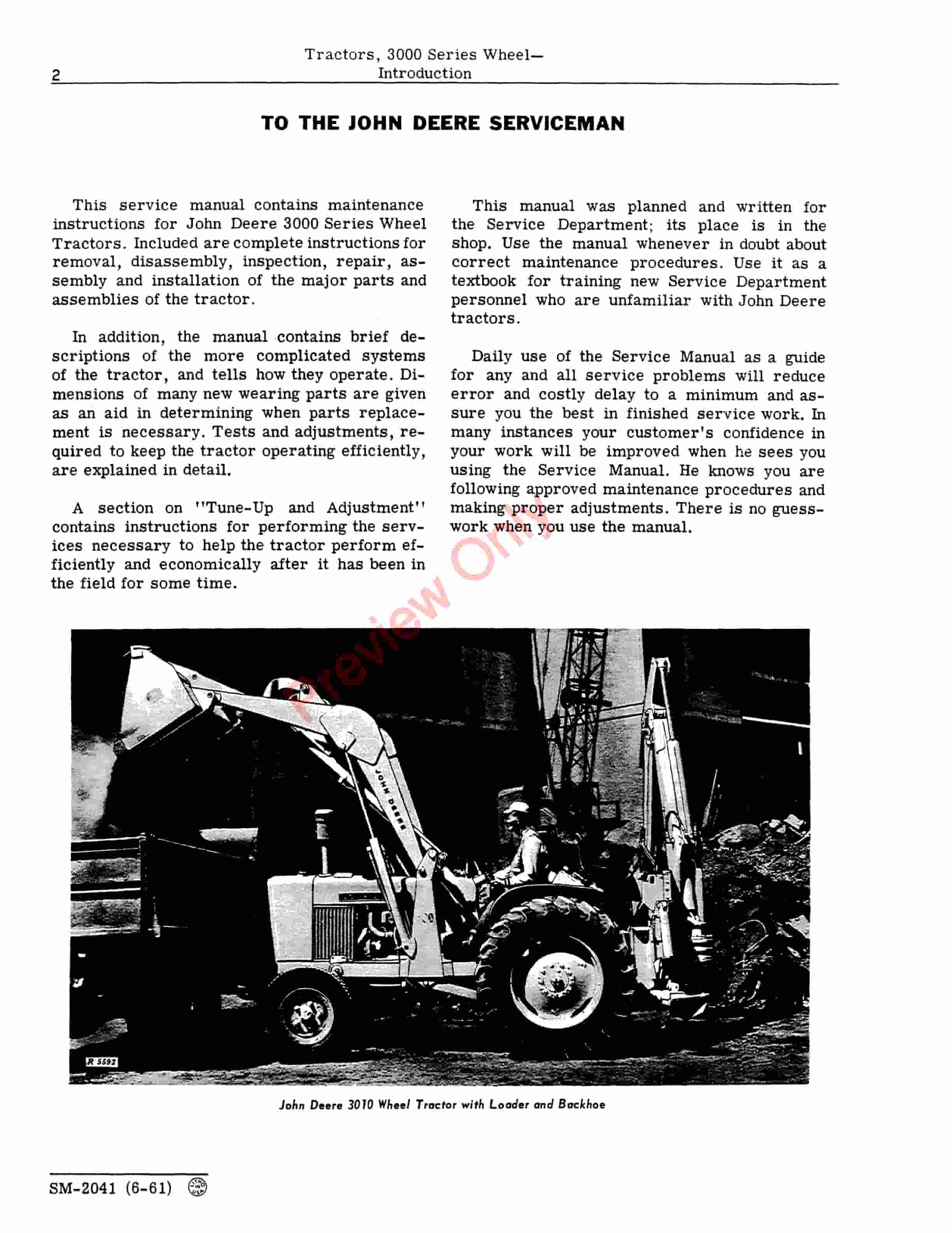 John Deere 3010 Wheel Tractor Service Manual SM2041 01JUN61 4