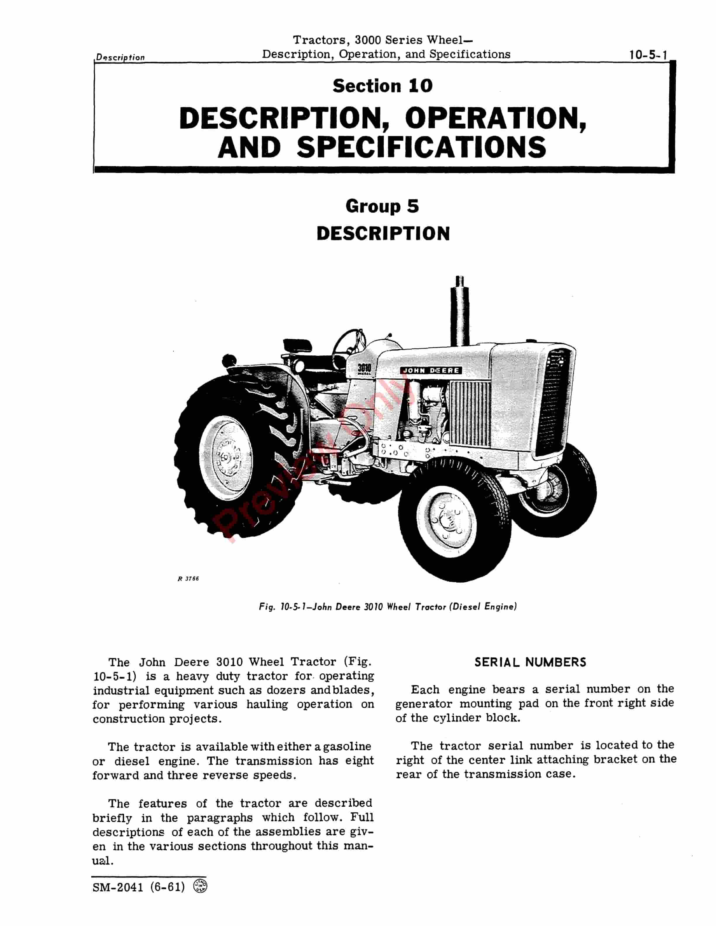 John Deere 3010 Wheel Tractor Service Manual SM2041 01JUN61 5