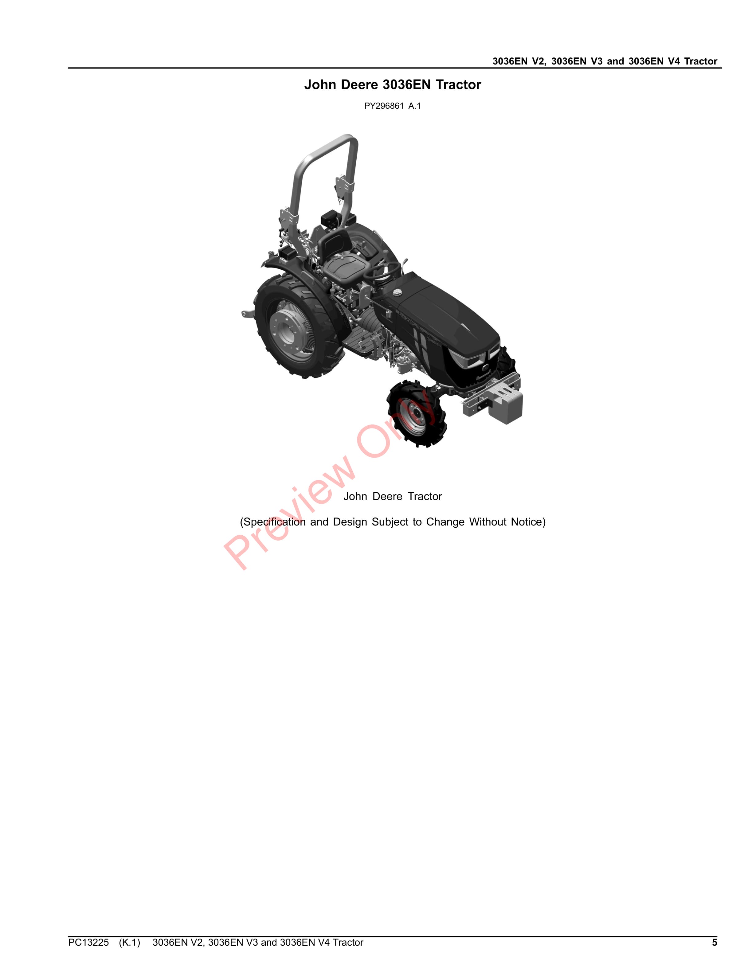 John Deere 3036EN Tractor Parts Catalog PC13225 16NOV23-5
