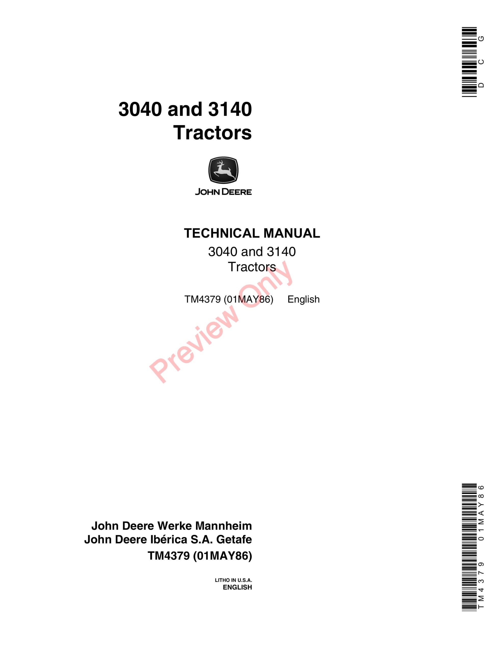 John Deere 3040 and 3140 Tractor Technical Manual TM4379 01MAY86-1
